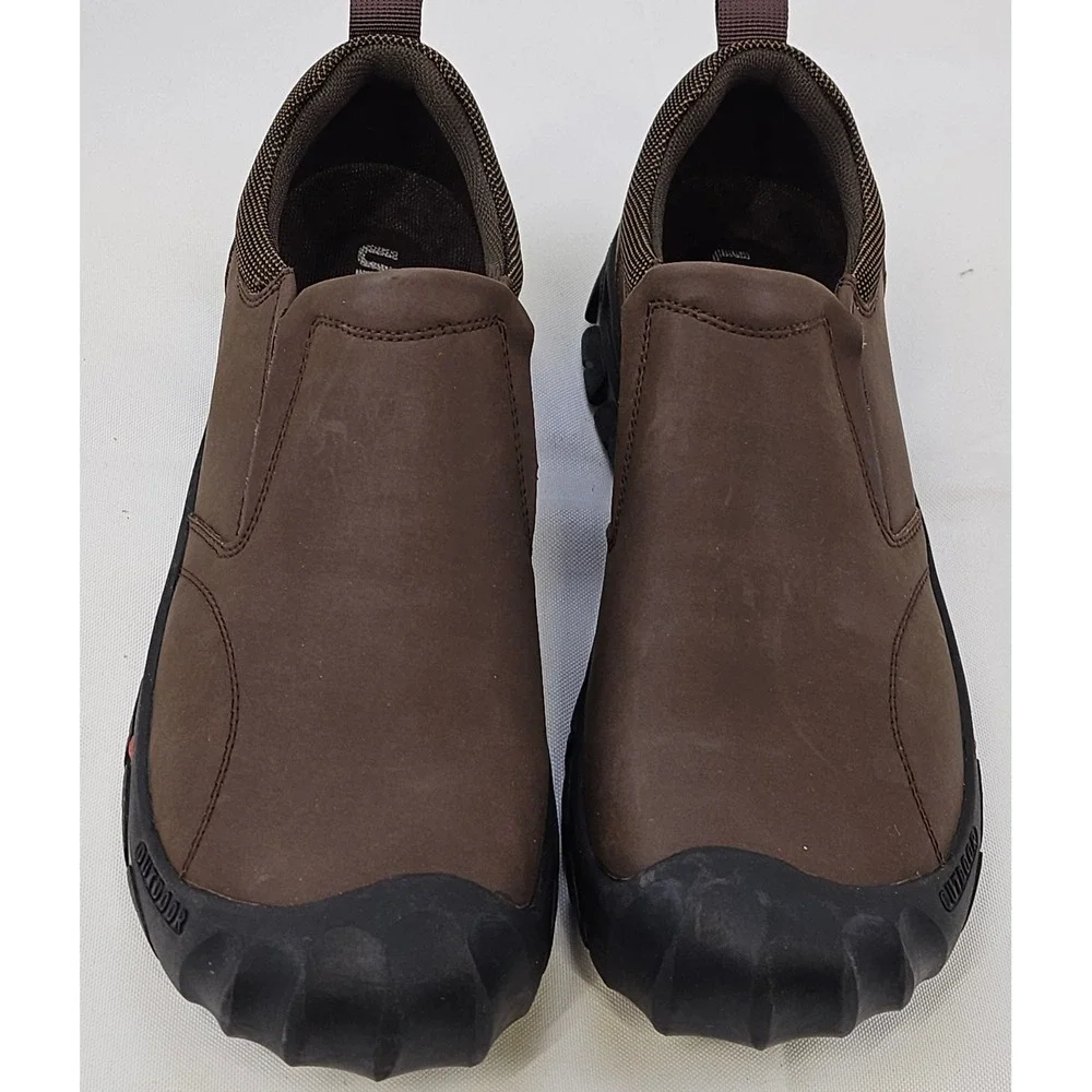 Upishi Mens‎ Brown Leather Outdoor Slip On Shoes Reinforced Toe Size 41